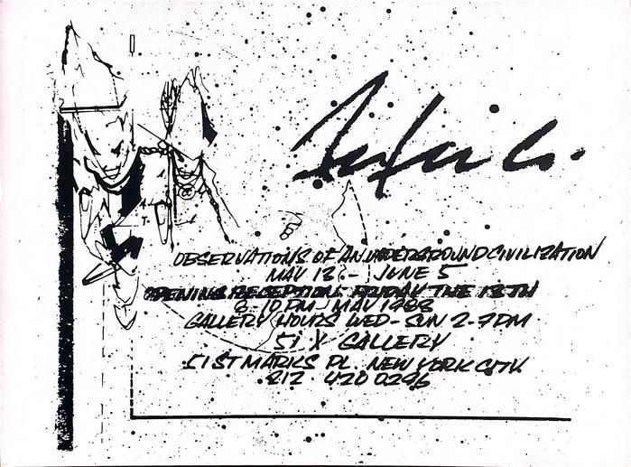Card for Futura's Observations of an Underground Civilisation exhibition at 51x Gallery, New York