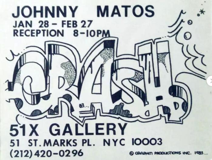Card for Crash's solo exhibition at 51X Gallery, New York