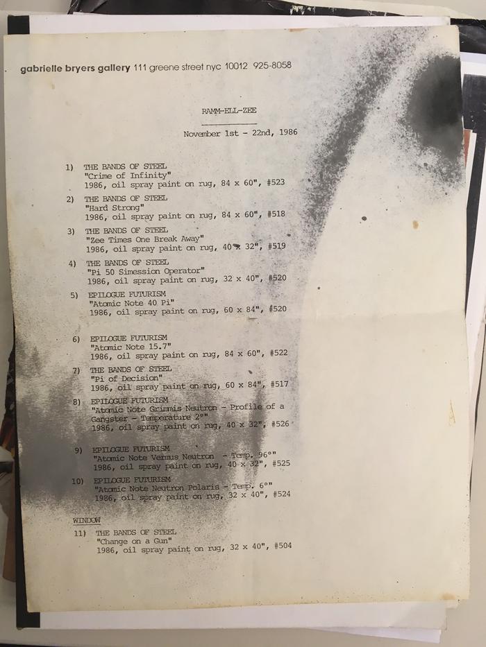 List of Rammellzee's artworks exhibited at the Gabrielle Bryers Gallery, New York