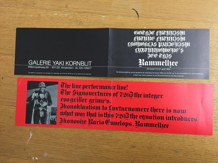 Card for Rammellzee’s exhibition at Yaki Kornblit Gallery, Amsterdam