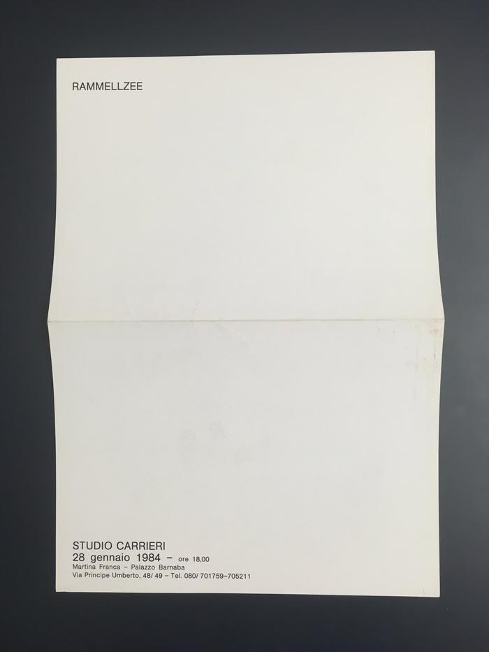 Card for Rammellzee’s exhibition at Studio Carrieri, Martina Franca