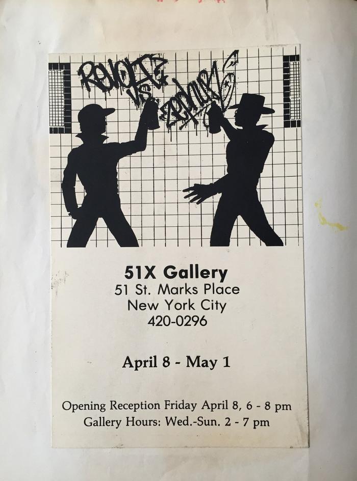 Card for Revolt vs. Zephyr exhibition at 51X Gallery, New York