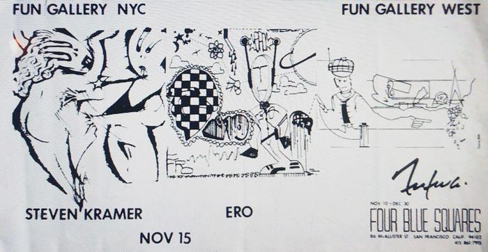 Advertisement for the collective exhibition at Four Blue Squares, San Francisco