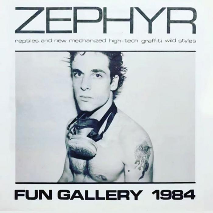Card of Zephyr. Reptiles and new mechanized high-tech graffiti wild styles' exhibition at Fun Gallery, New York