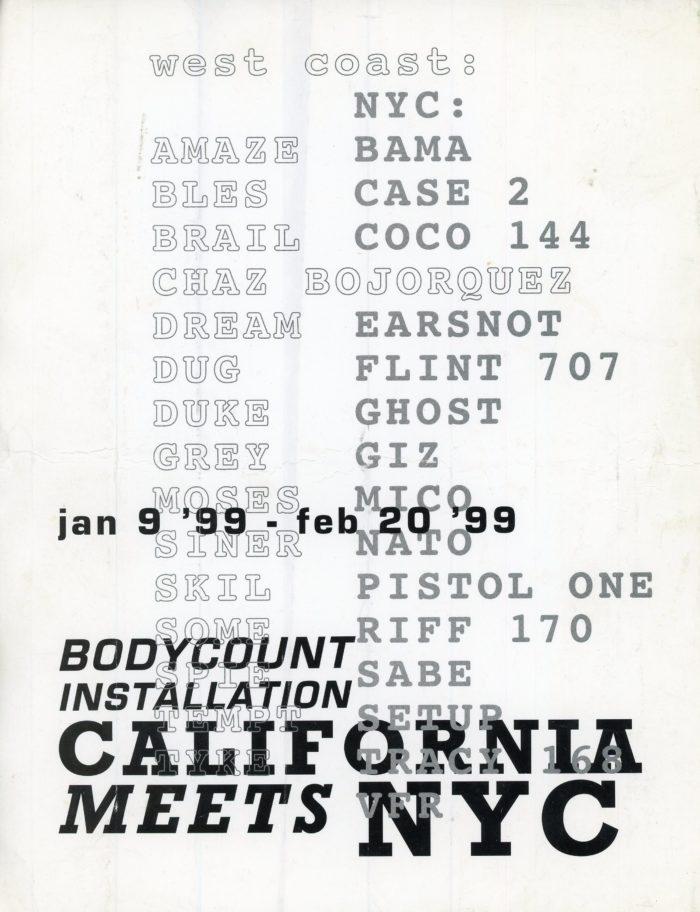 Flyer of Bodycount Installation – California Meets NYC at The New Martinez Gallery, New York