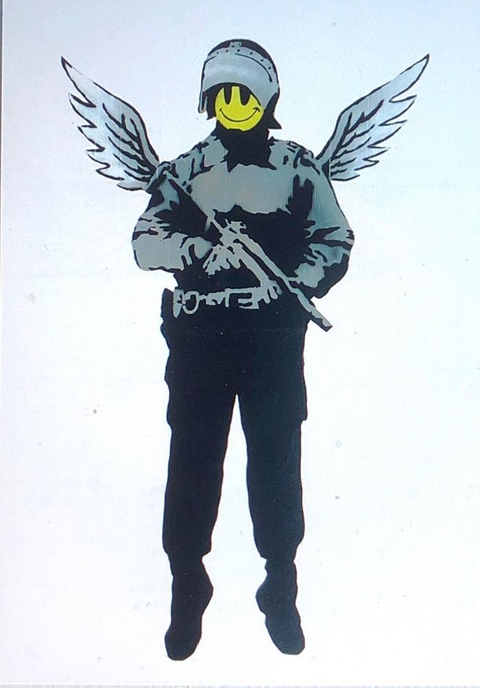 Card of Warhol vs. Banksy exhibition at the Gallery at the Hospital, London