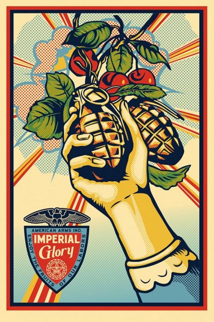 Card of Shepard Fairey's Harmony &amp; Discord exhibition at Pace Prints, New York