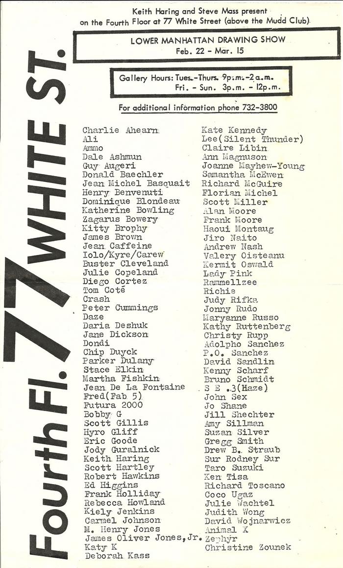 Flyer of the Lower Manhattan Drawing Show, 77 White Street, New York