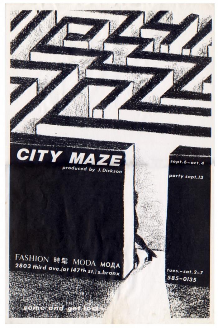 Poster for Jane Dickson's City Maze at Fashion Moda, Bronx