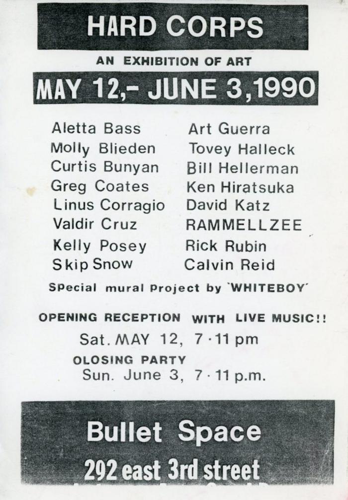 Card for Hard Cops at Bullet Space, New York