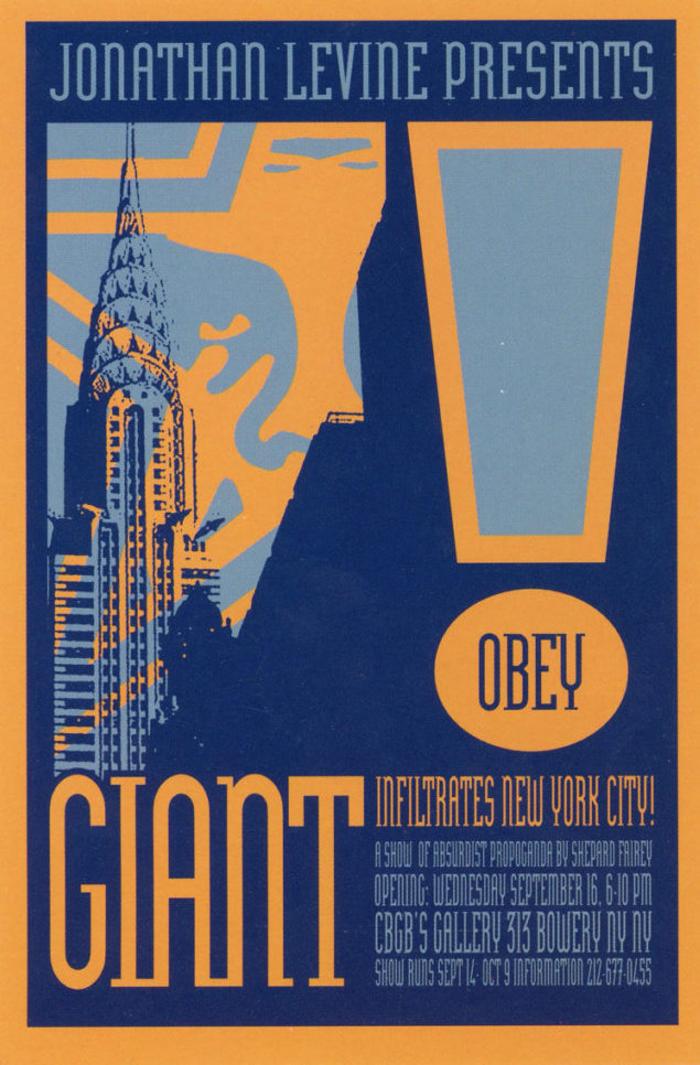 Card of Giant infiltrates New York City! A Show of Absurdist Propaganda by Shepard Fairey