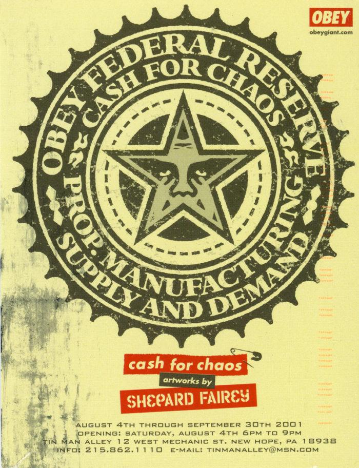 Card of Cash for Chaos. Artworks by Shepard Fairey at Tin Man Alley, New Hope